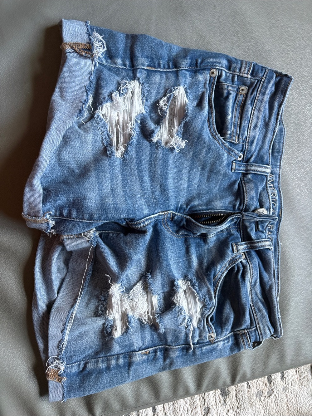 American Eagle next level stretch midi Distressed Blue Denim Women's Shorts, 8 - Picture 8 of 8